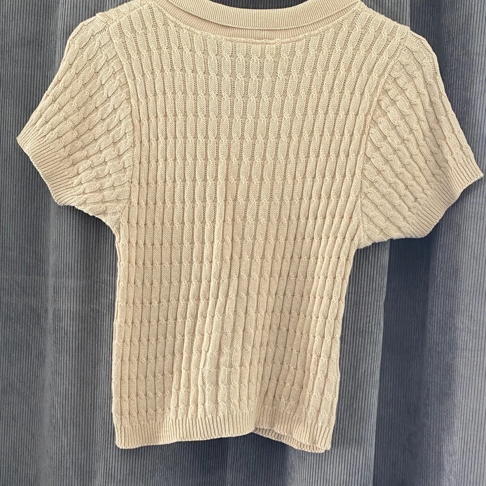 Daniel Hechter Vintage Beige Cable Knit Short Sleeve Top - Picture 3 of 4